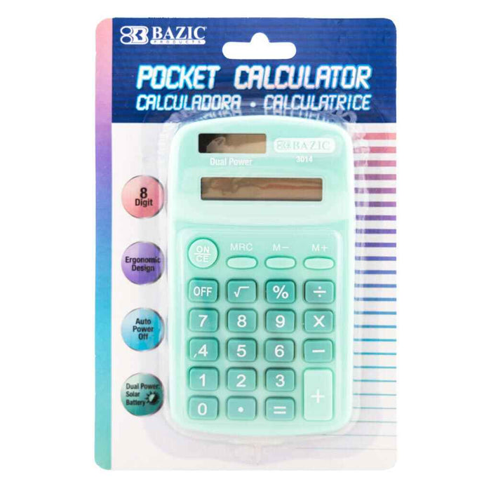 8-Digit Dual Power Pocket Size Calculator, Pastel Color
