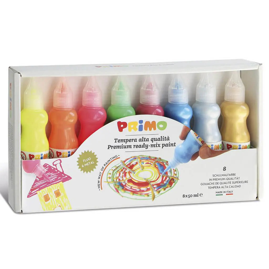 Tempera Paint Sets, 8-Colour Fluorescent &amp;amp; Metallic 50ml Set