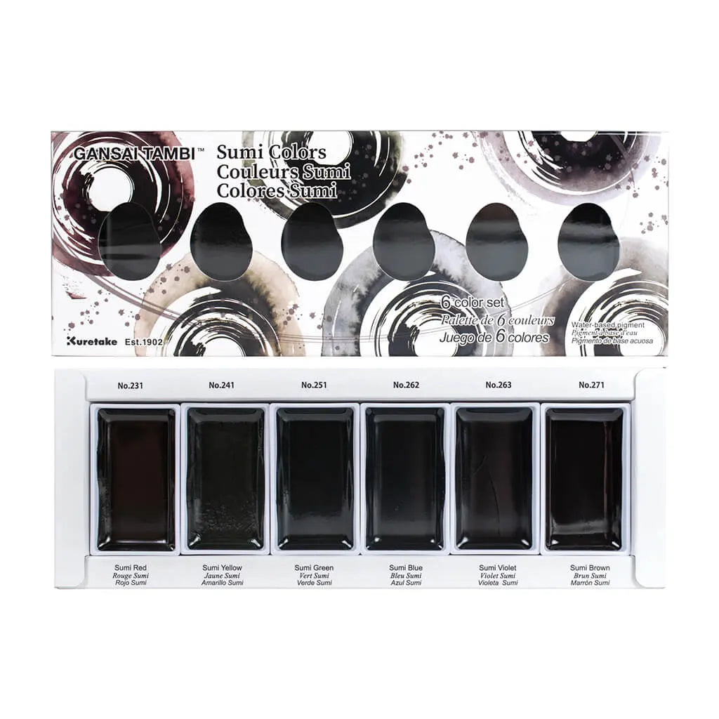 Gansai Tambi 5 &amp; 6-Color Watercolor Sets, Gansai Tambi Sumi Set (Sumi Red, Sumi Yellow, Sumi Green, Sumi Blue, Sumi Violet &amp; Sumi Brown)