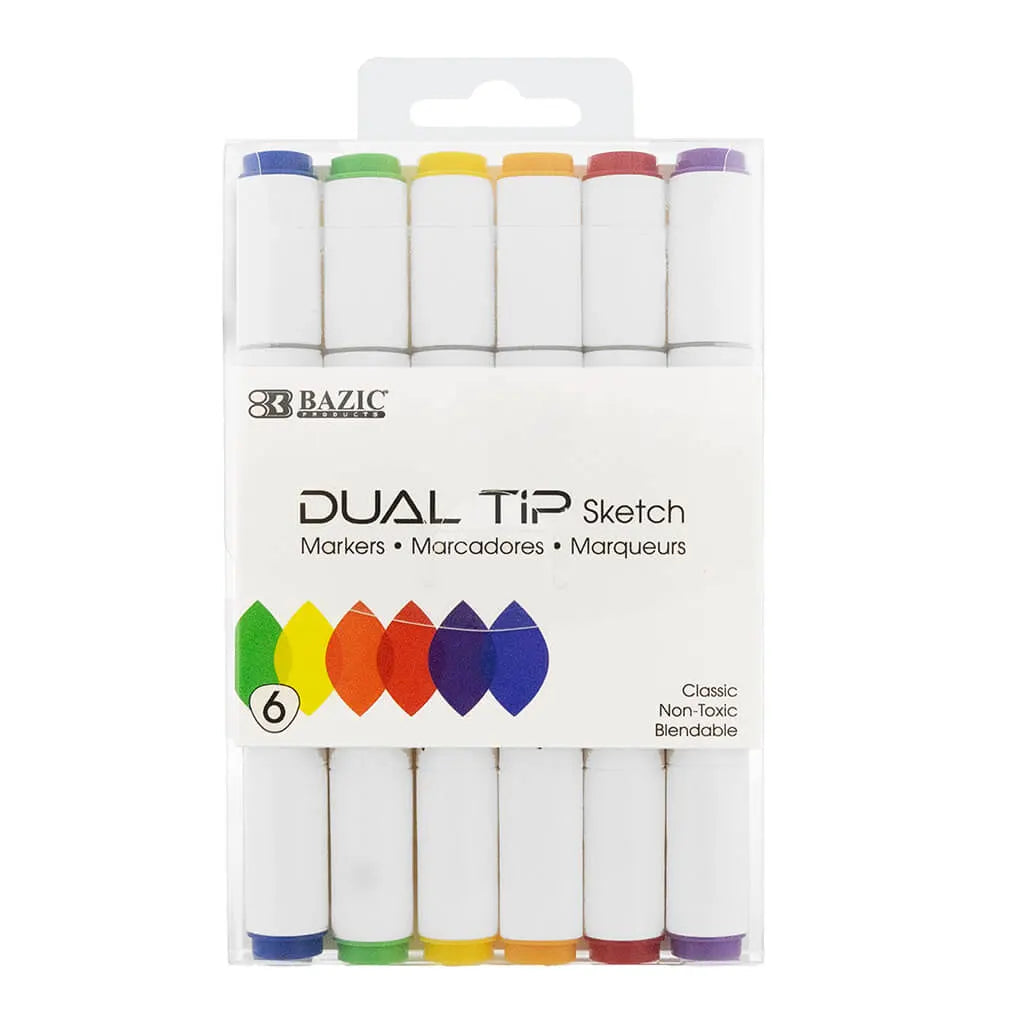 Primary Colors Dual Tip Sketch Markers, 6ct