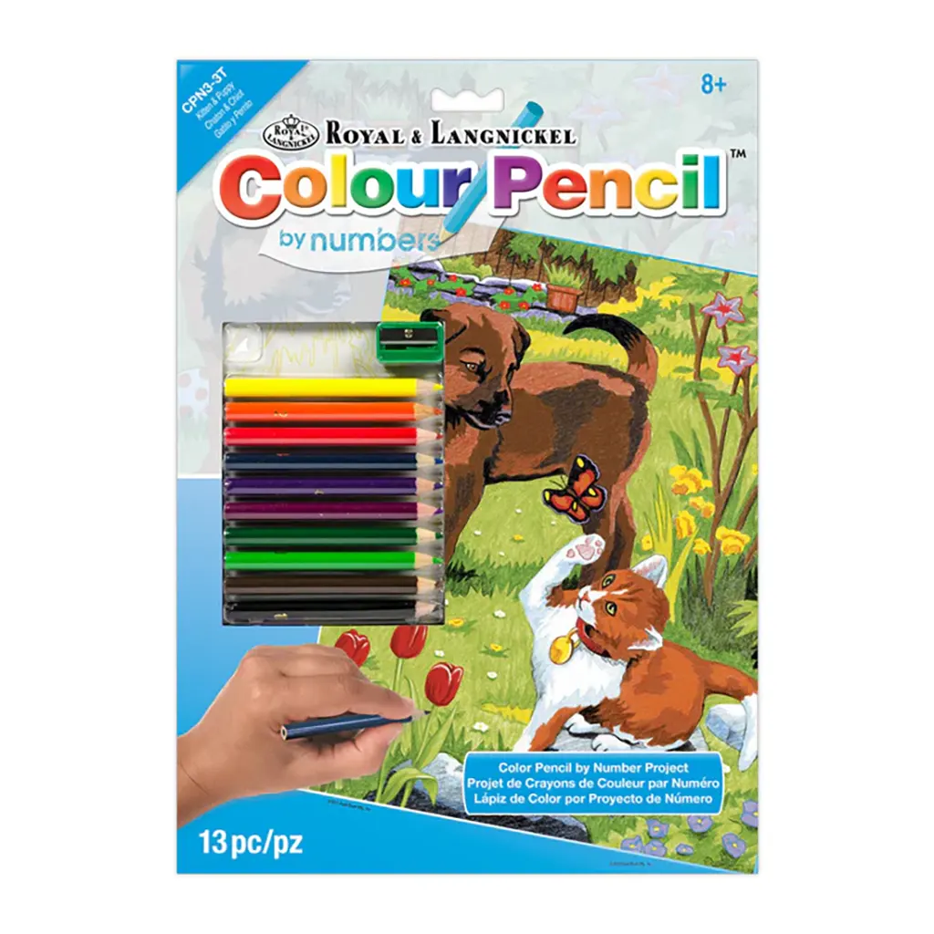 Colour Pencil by numbers 13pc 8.75" x 11.75" Kitten &amp; Puppy Project