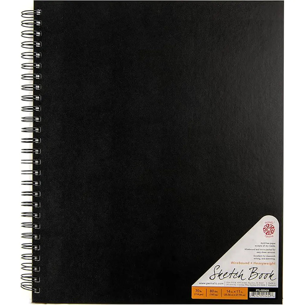 Pentalic - 11in x 14in Double Wirebound Sketchbook, 80 Sheets, Black