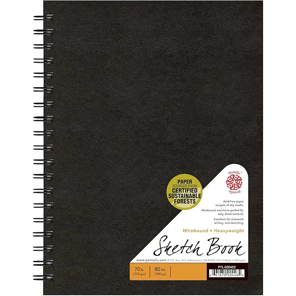 Pentalic - 7in x 10in Double Wirebound Sketchbook, 80 Sheets, Black