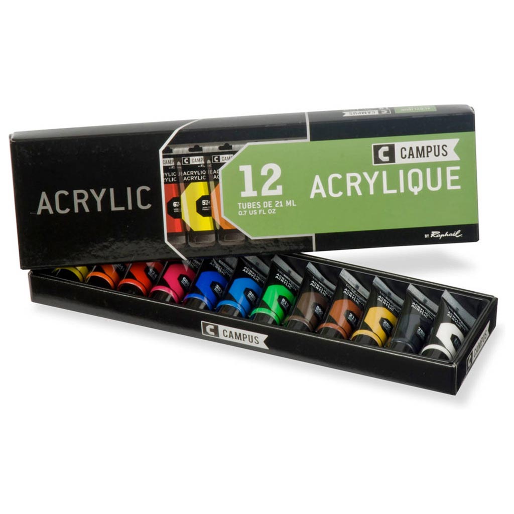 Campus Acrylic Cardboard Set 12 Tubes 21ml