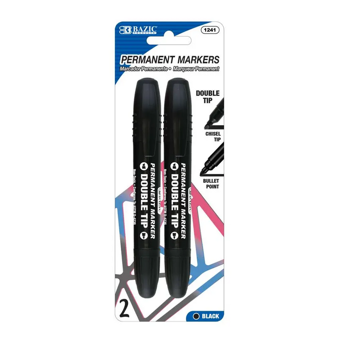 Bazic Black Double-Tip Permanent Markers 2/Pack