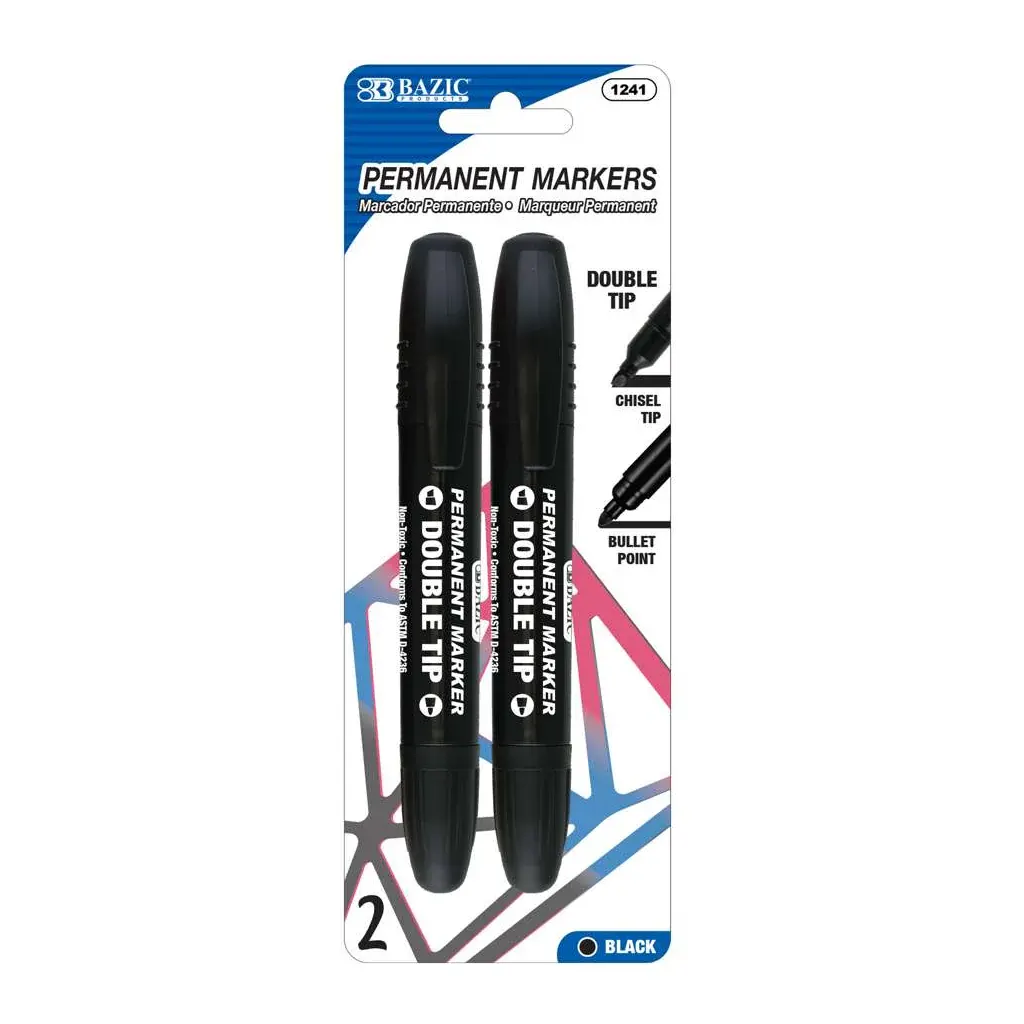 Bazic Black Double-Tip Permanent Markers 2/Pack