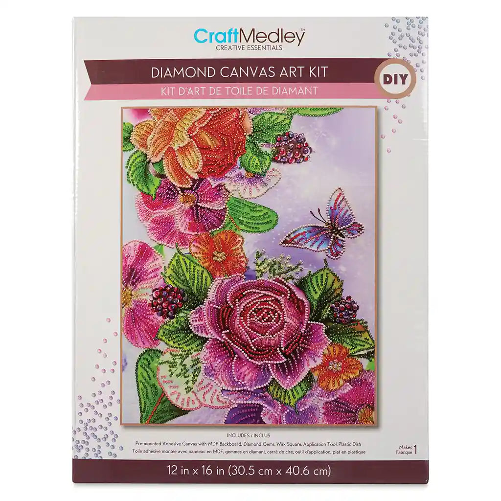 Diamond Painting Art Kit 12INx16IN w/Gems+Tool+Tray Butterfly Floral