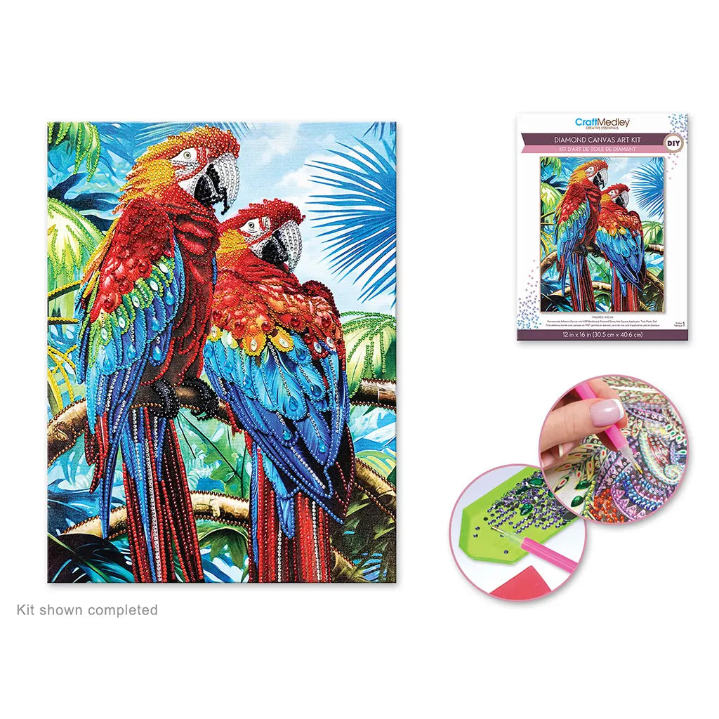 Diamond Painting Art Kit 12INx16IN w/Gems+Tool+Tray Parrots
