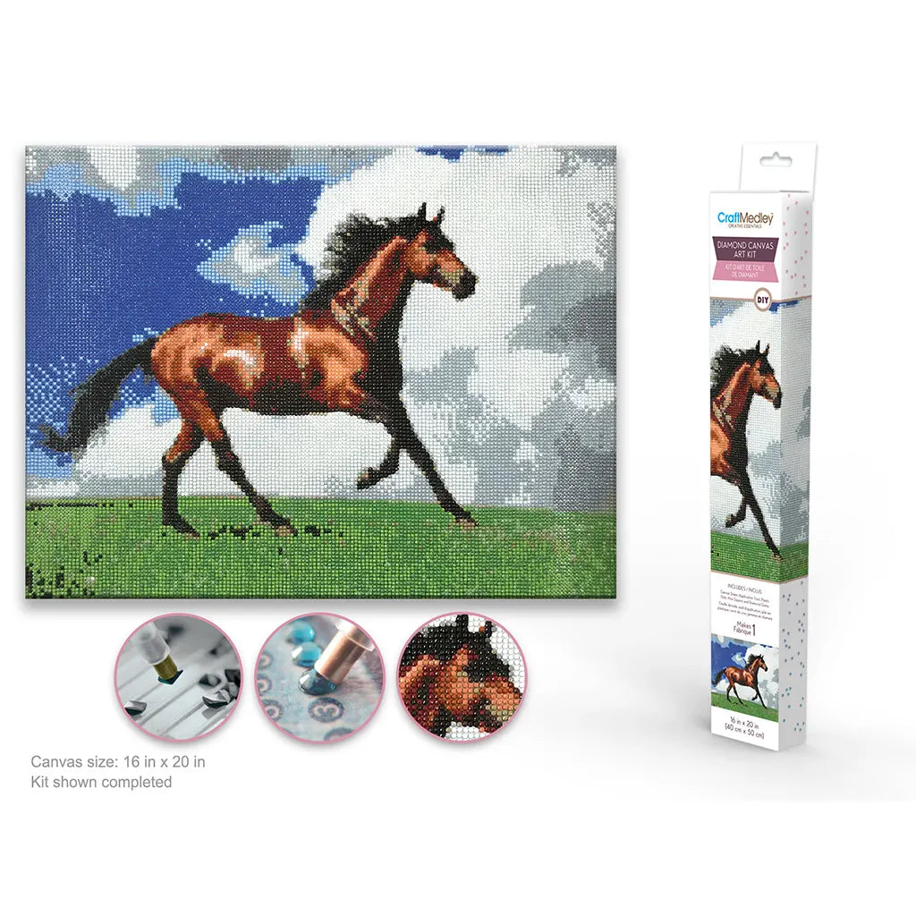 Diamond Painting Art Kit 15.8INx19.7IN w/Gems+Tool+Tray Majestic Horse