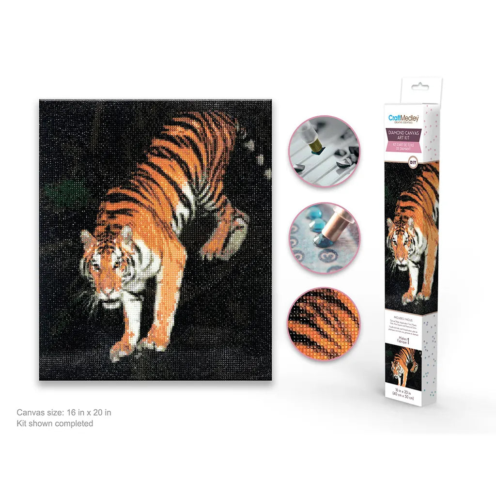 Diamond Painting Art Kit 15.8INx19.7IN w/Gems+Tool+Tray Bengal Tiger