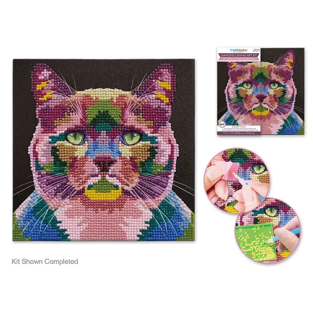 Stretch Artist Diamond Painting Canvas Kit 7.9INx7.9IN Primed Back-Stapled Cat