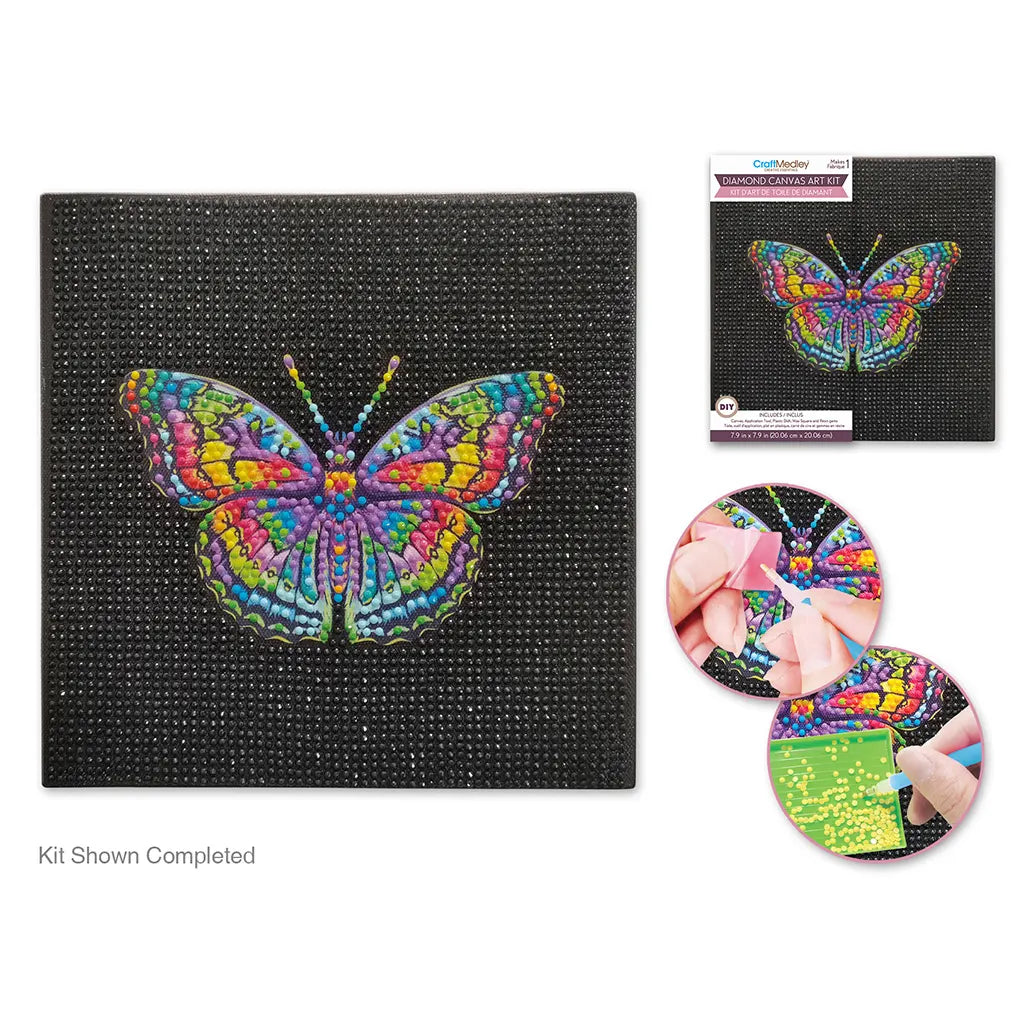 Stretch Artist Diamond Painting Canvas Kit 7.9INx7.9IN Primed Back-Stapled Butterfly