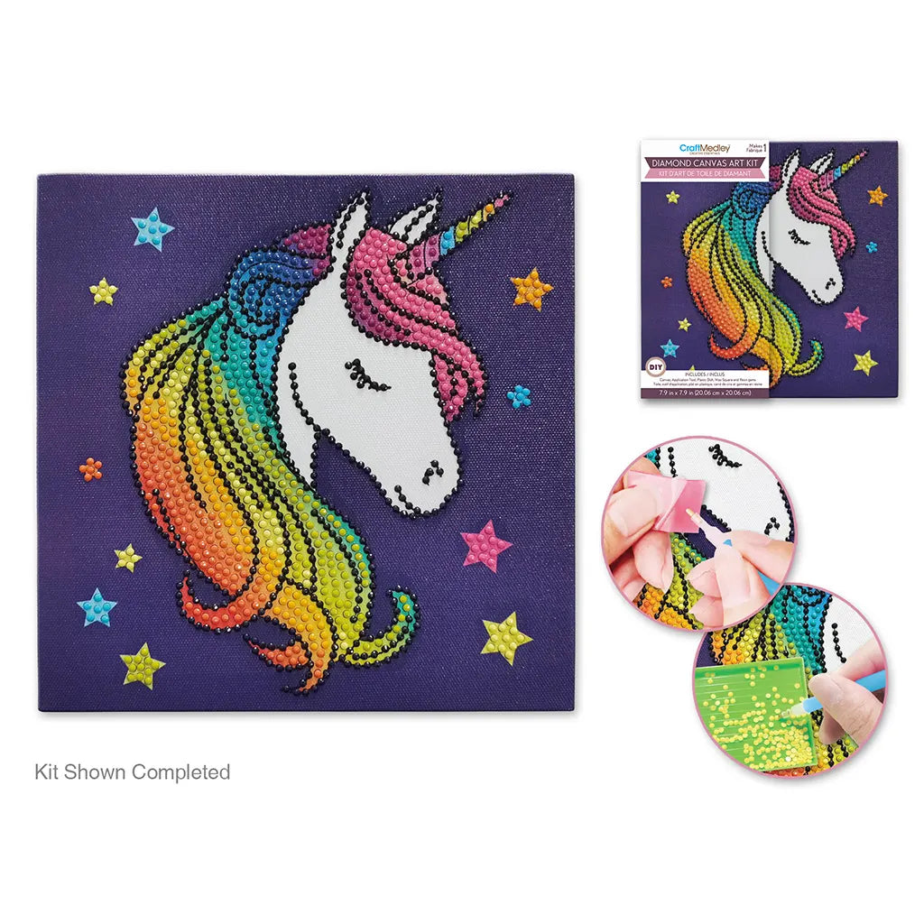 Stretch Artist Diamond Painting Canvas Kit 7.9INx7.9IN Primed Back-Stapled Unicorn