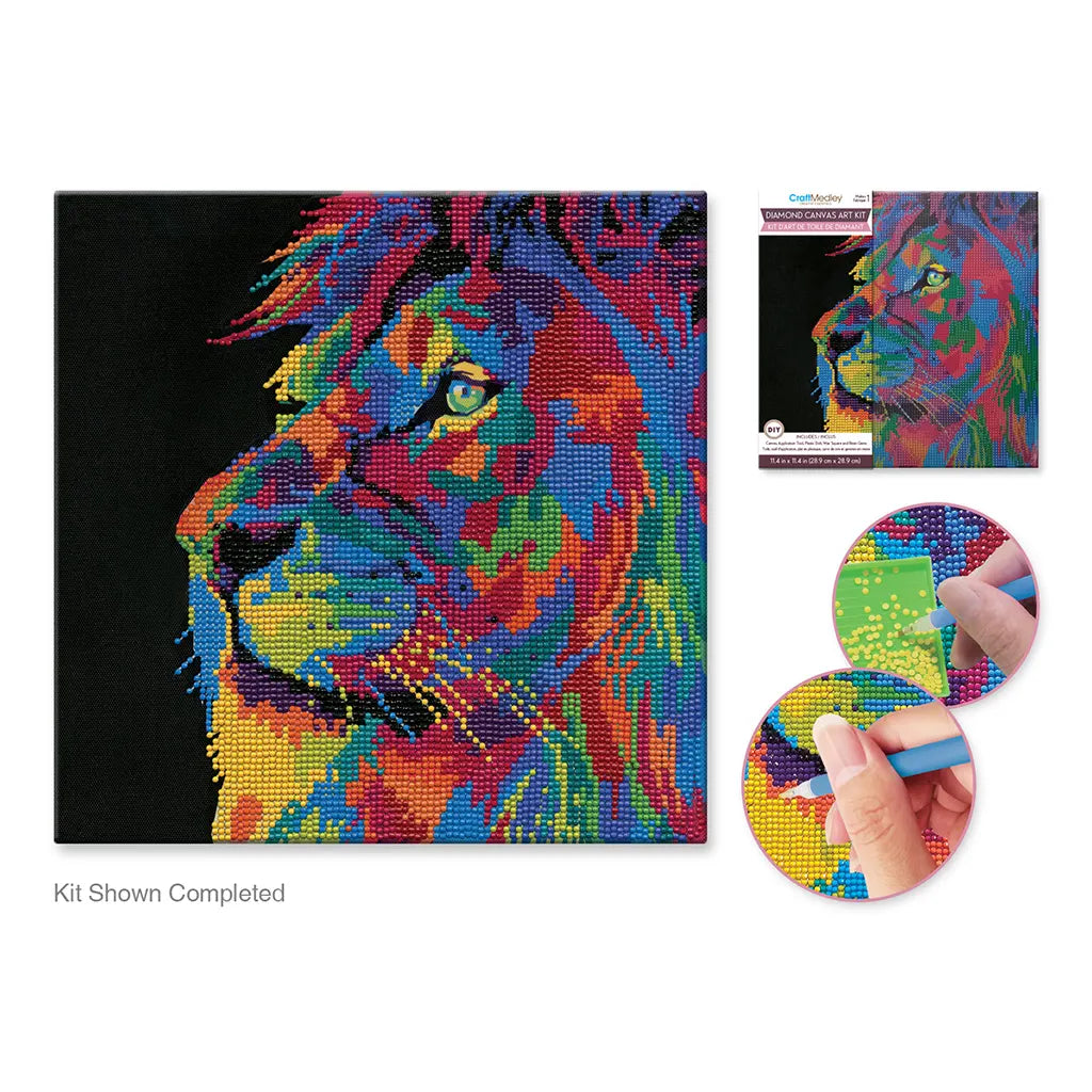 Stretch Artist Diamond Painting Canvas Kit 11.4INx11.4IN Primed Back-Stapld Lion