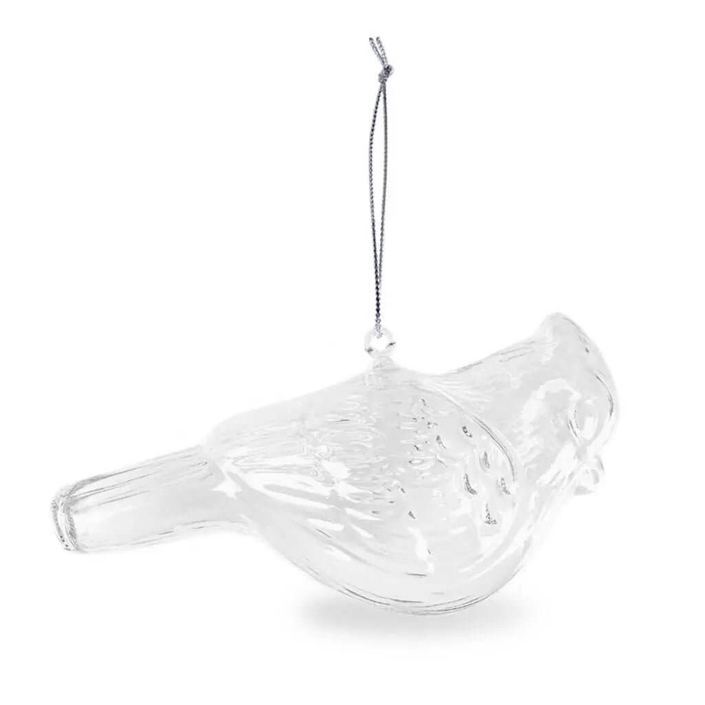 4.1x1.8IN Red Cardinal Clear Glass Orn w/Silver Cord