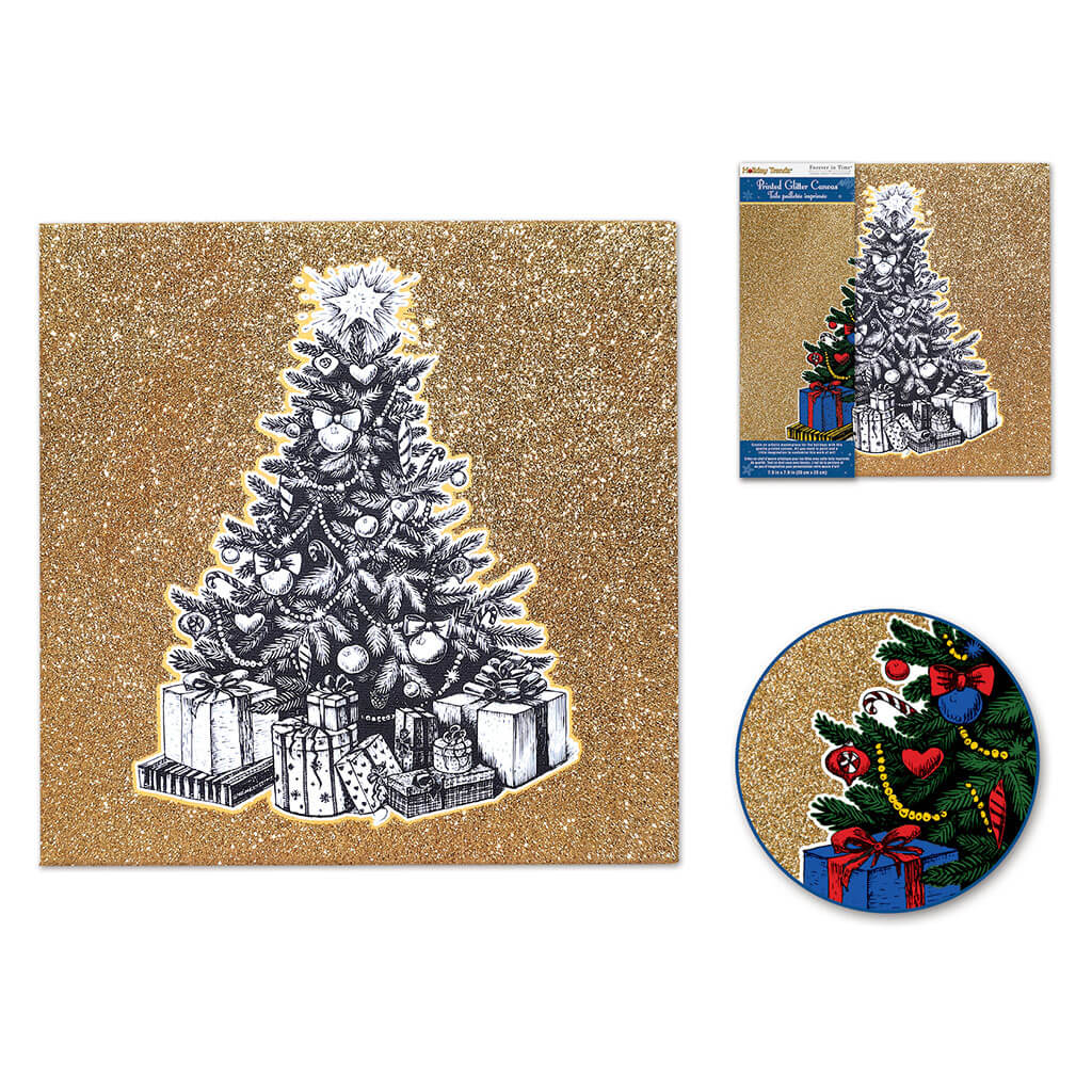 Canvas 7.9in x 7.9in Glitter Stretch Artist Primed Back-Stapled, Christmas Tree