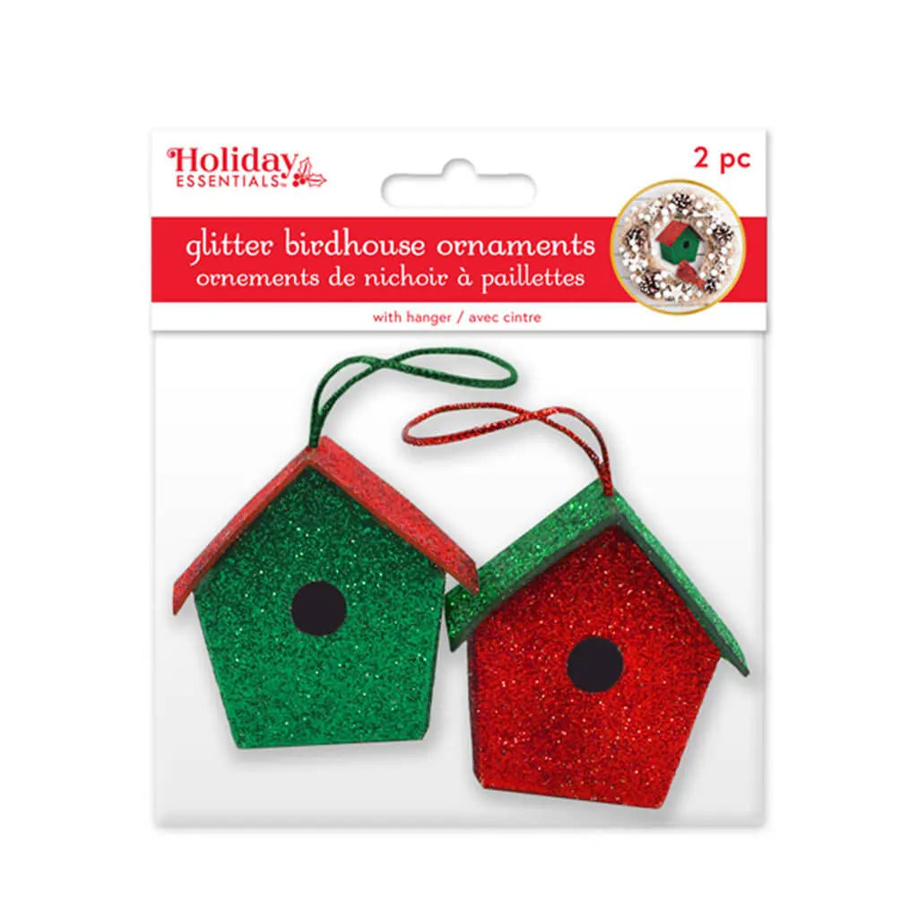 2INx1.5IN Glitter Birdhouse Orn 2pc w/Hanger Gold/Silver