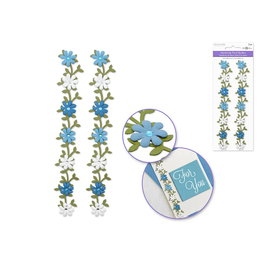6.4IN Handmade Paper Floral Border Vine 2pc w/Gem Sky