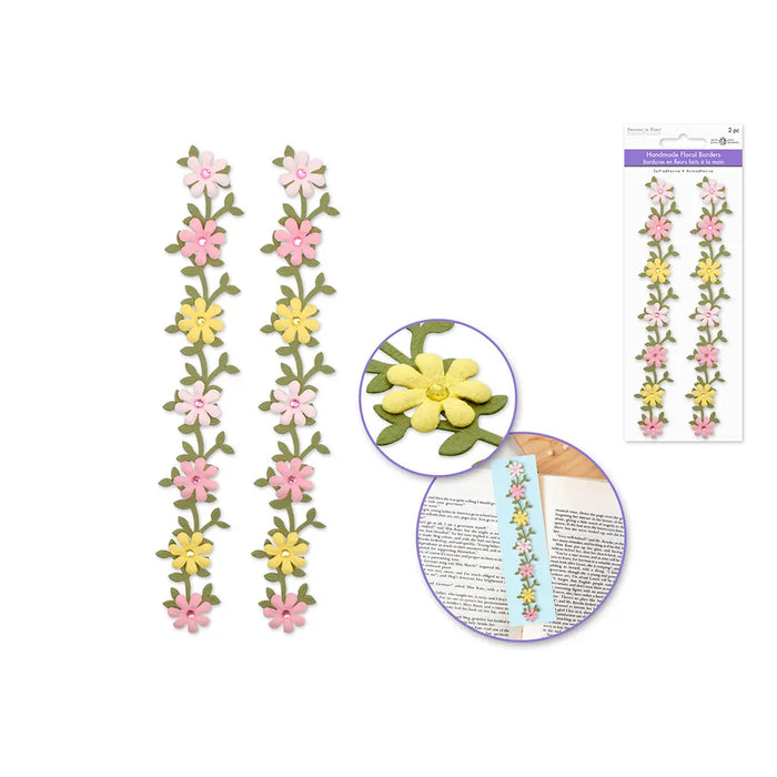 6.4IN Handmade Paper Floral Border Vine 2pc w/Gem Pretty