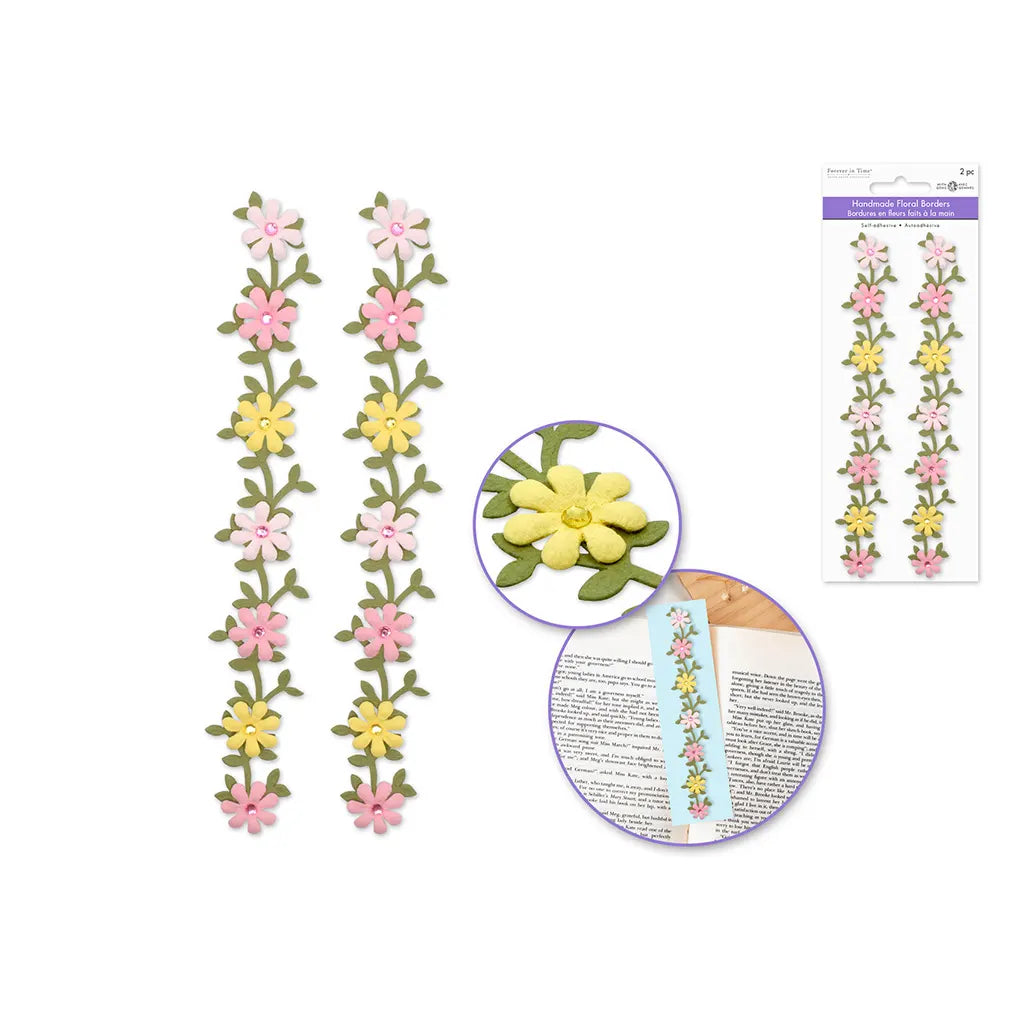 6.4IN Handmade Paper Floral Border Vine 2pc w/Gem Pretty