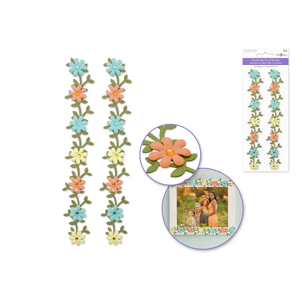 6.4IN Handmade Paper Floral Border Vine 2pc w/Gem Paradise