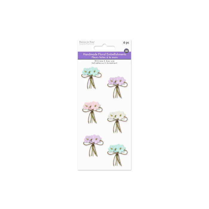 3D Handmade Paper Daisy Bouquet 6pc Self-Stick w/Jute Pastel
