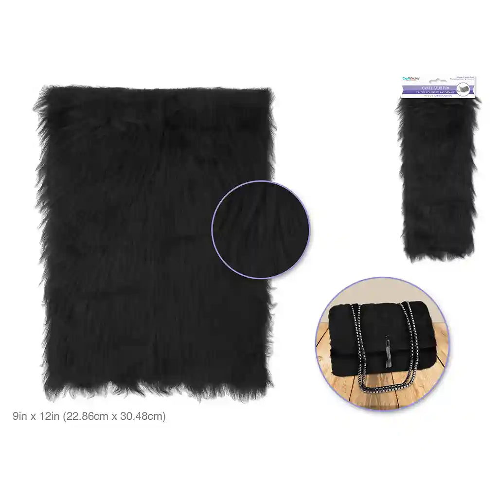 9INx12IN Faux-Fur Sheet 4cm Solid Color Long-Hair Black