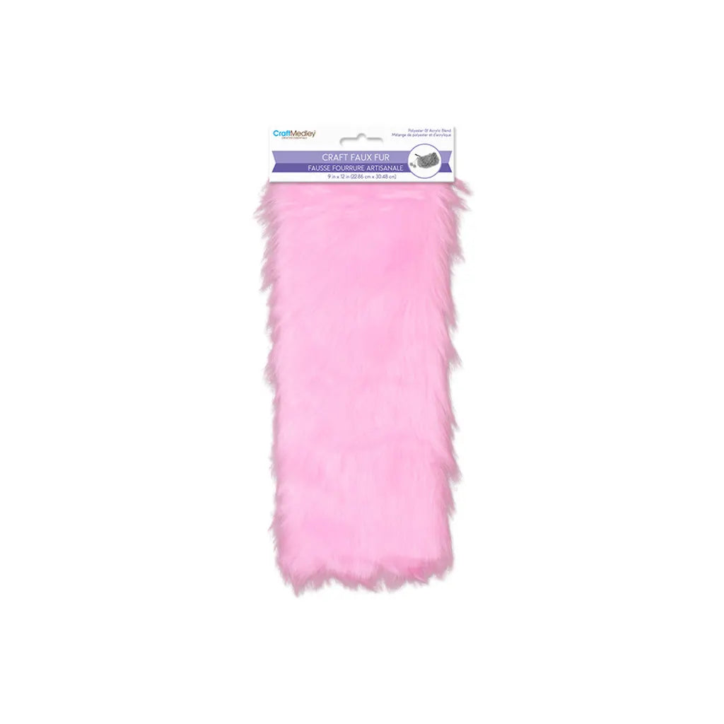 9INx12IN Faux-Fur Sheet 4cm Solid Color Long-Hair Lt. Pink
