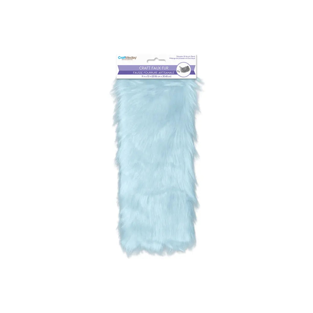 9INx12IN Faux-Fur Sheet 4cm Solid Color Long-Hair Lt. Blue