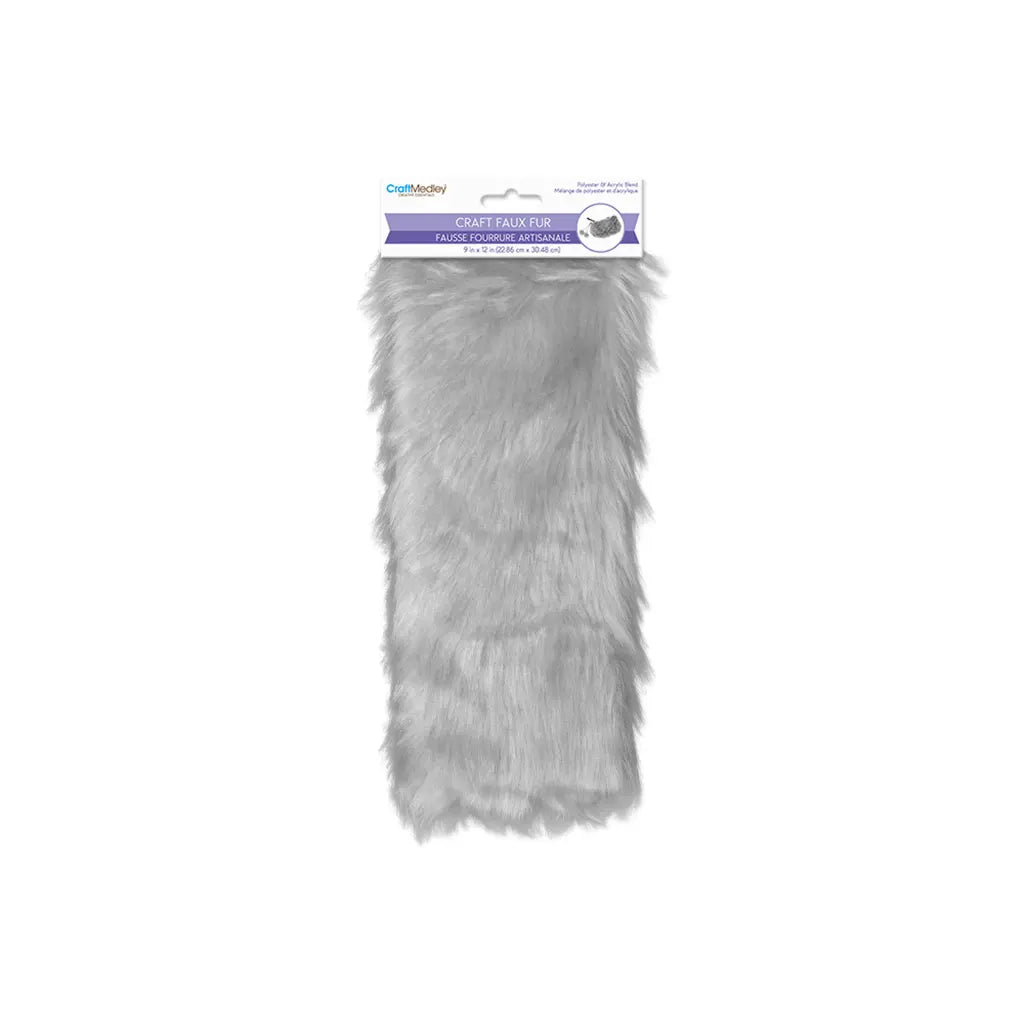 9INx12IN Faux-Fur Sheet 4cm Solid Color Long-Hair Grey