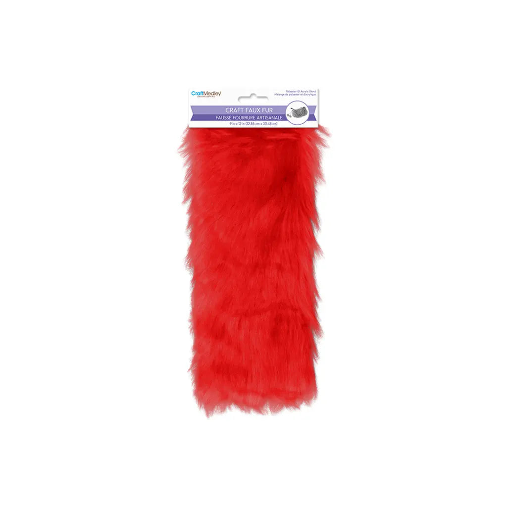 9INx12IN Faux-Fur Sheet 4cm Solid Color Long-Hair Red
