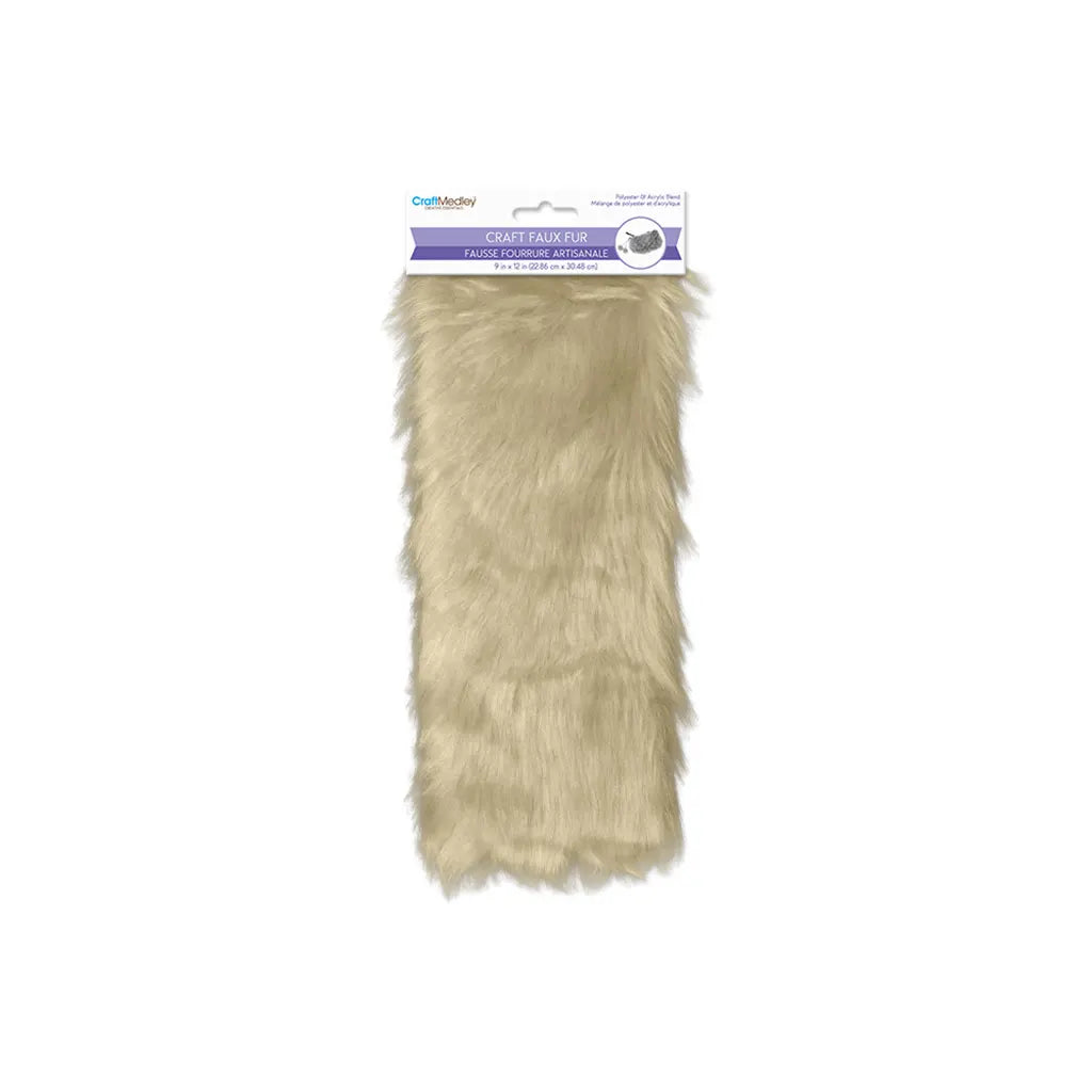 9INx12IN Faux-Fur Sheet 4cm Solid Color Long-Hair Beige