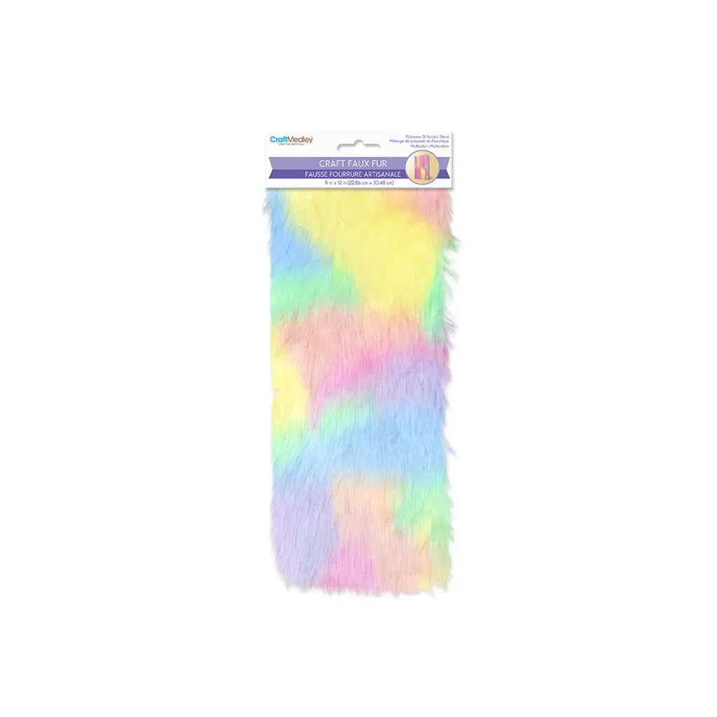 9INx12IN Faux-Fur Sheet 2cm Multi Pattern Hairs Pastel Blend