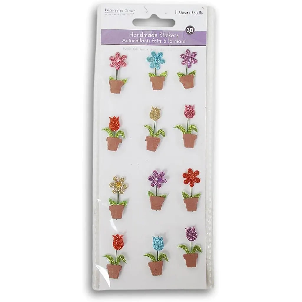 Handmade Sticker 3D Glitter Cardstock Elements 250gsm Flower Pot