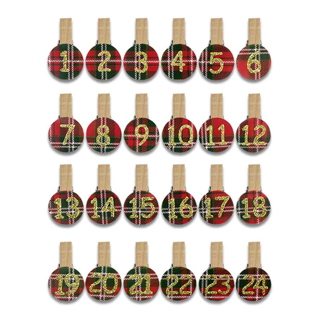 Advent Glitter Plaid Clips 1.4in, 24pc