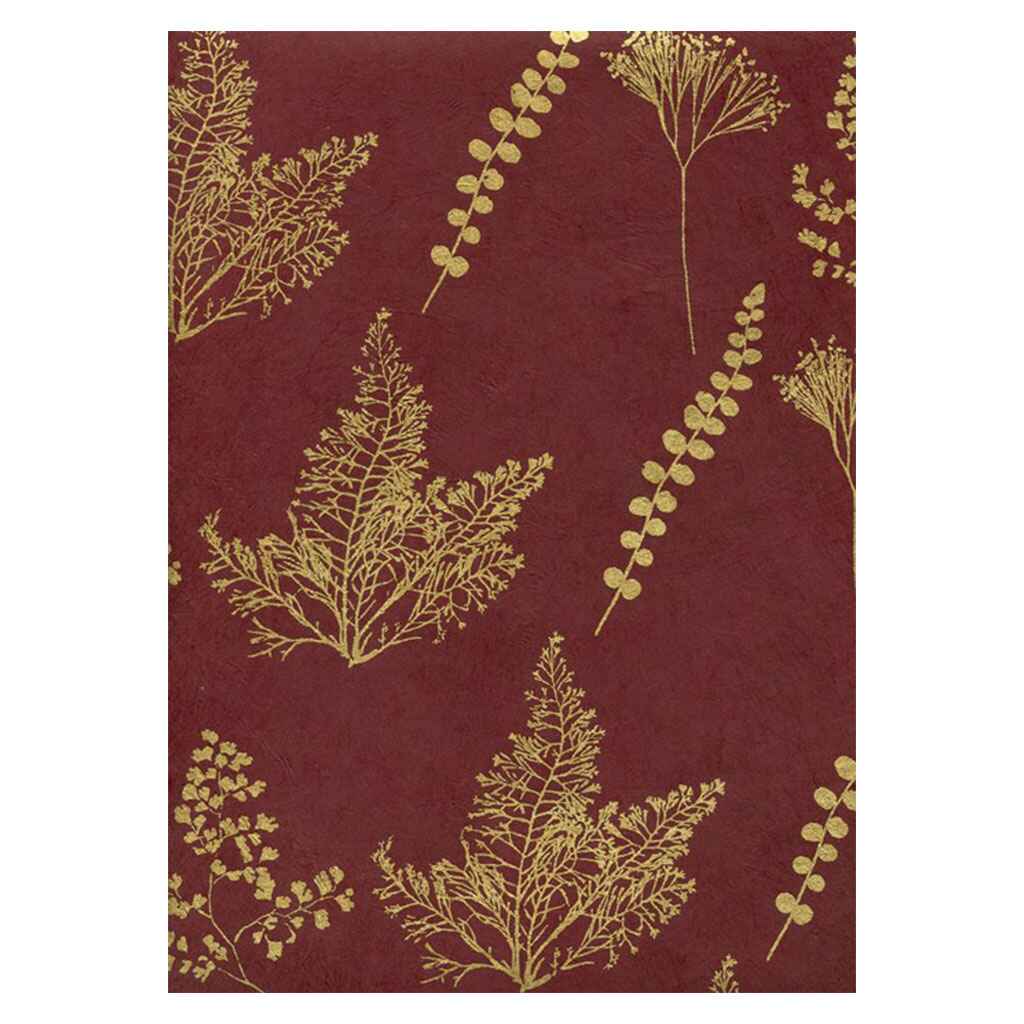 Lamali Decorative Lokta Paper Botanic 60gsm 20in x 30in, Gold/Burgundy