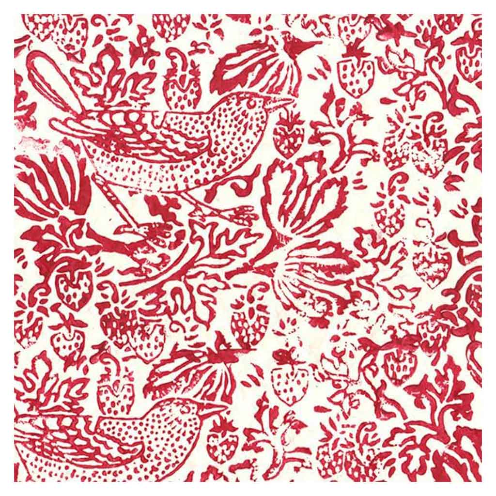 Lamali Decorative Lokta Paper Thrush &amp; Strawberries 60gsm 20in x 30in, Red White
