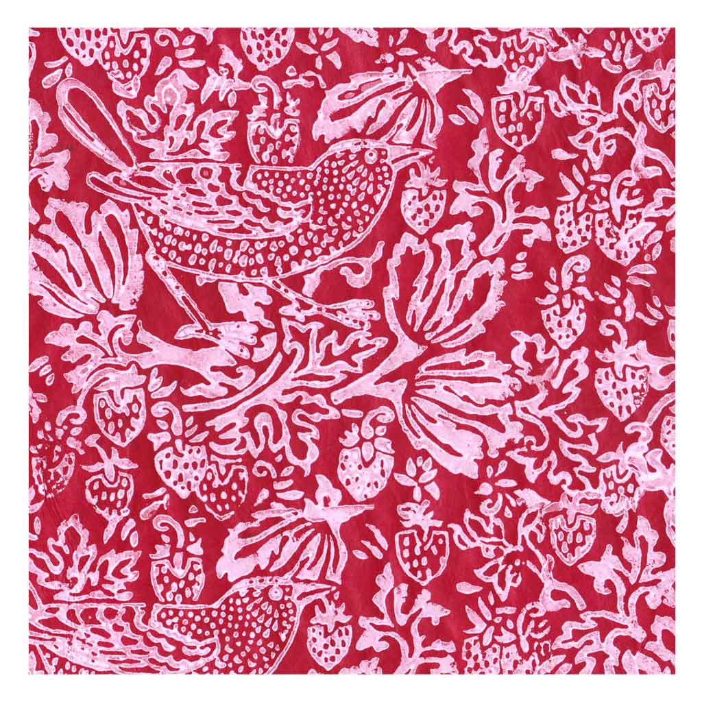 Lamali Decorative Lokta Paper Thrush &amp; Strawberries 60gsm 20in x 30in, Sanguine