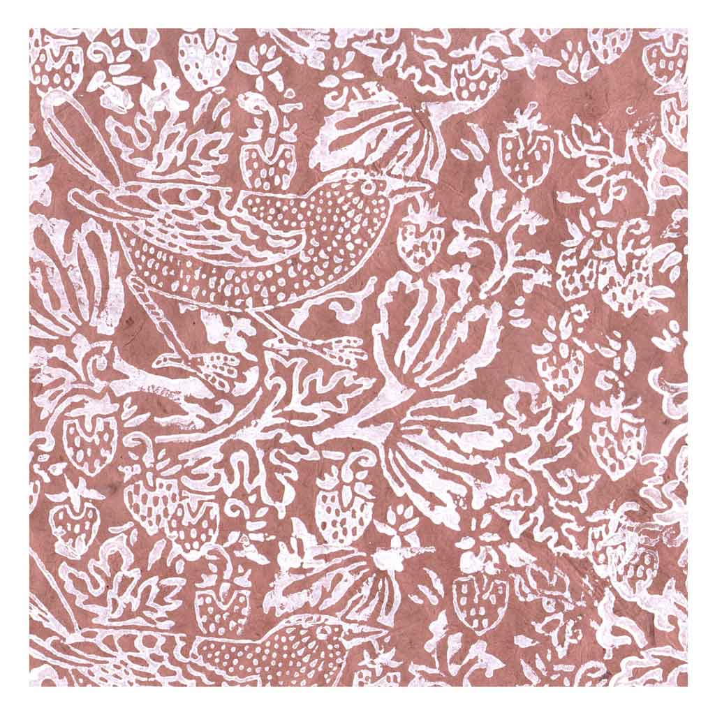 Lamali Decorative Lokta Paper Thrush &amp; Strawberries 60gsm 20in x 30in, Sienna