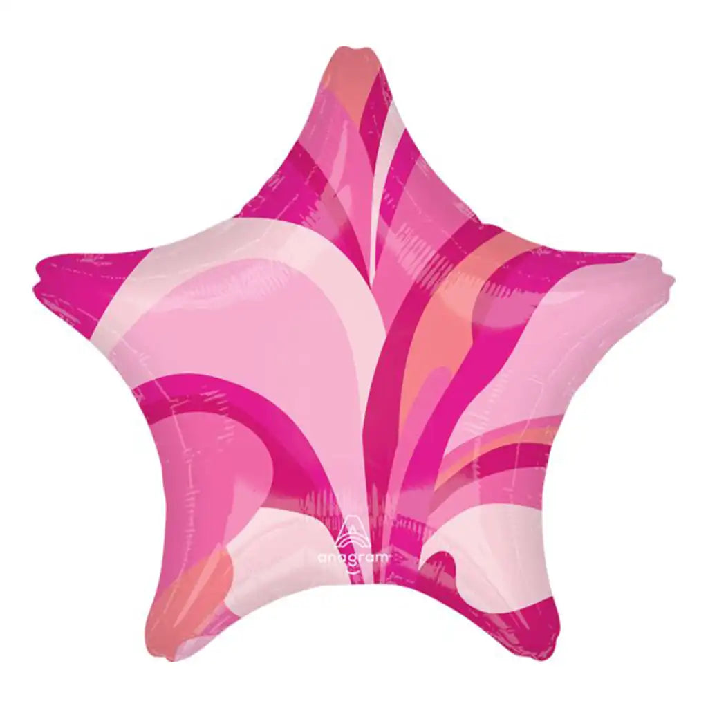 Pink Macro Marble Star Foil Balloon, 19in