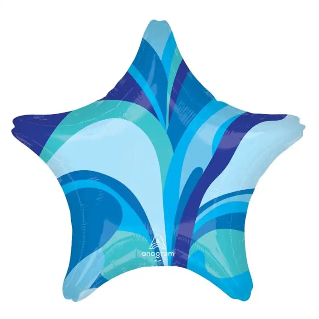 Blue Macro Marble Star Foil Balloon, 19in
