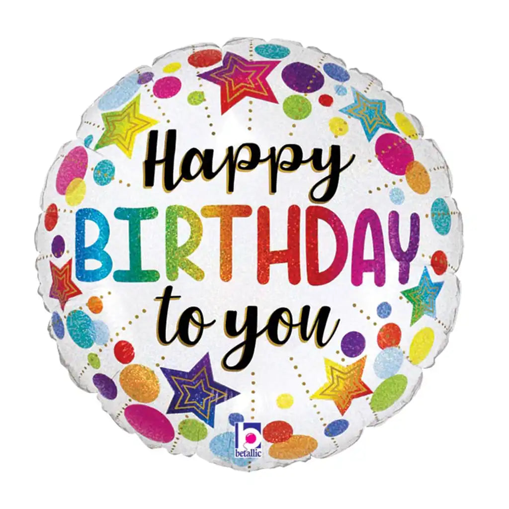 Birthday Stars and Dots Glitter Foil Balloon, 18in