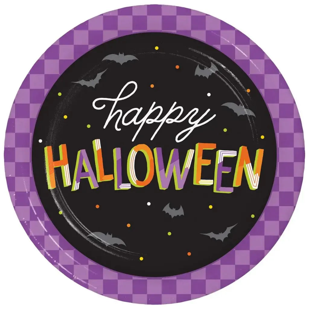 Retro Halloween Dinner Plate &quot;Happy Halloween&quot; 8pc, 9in