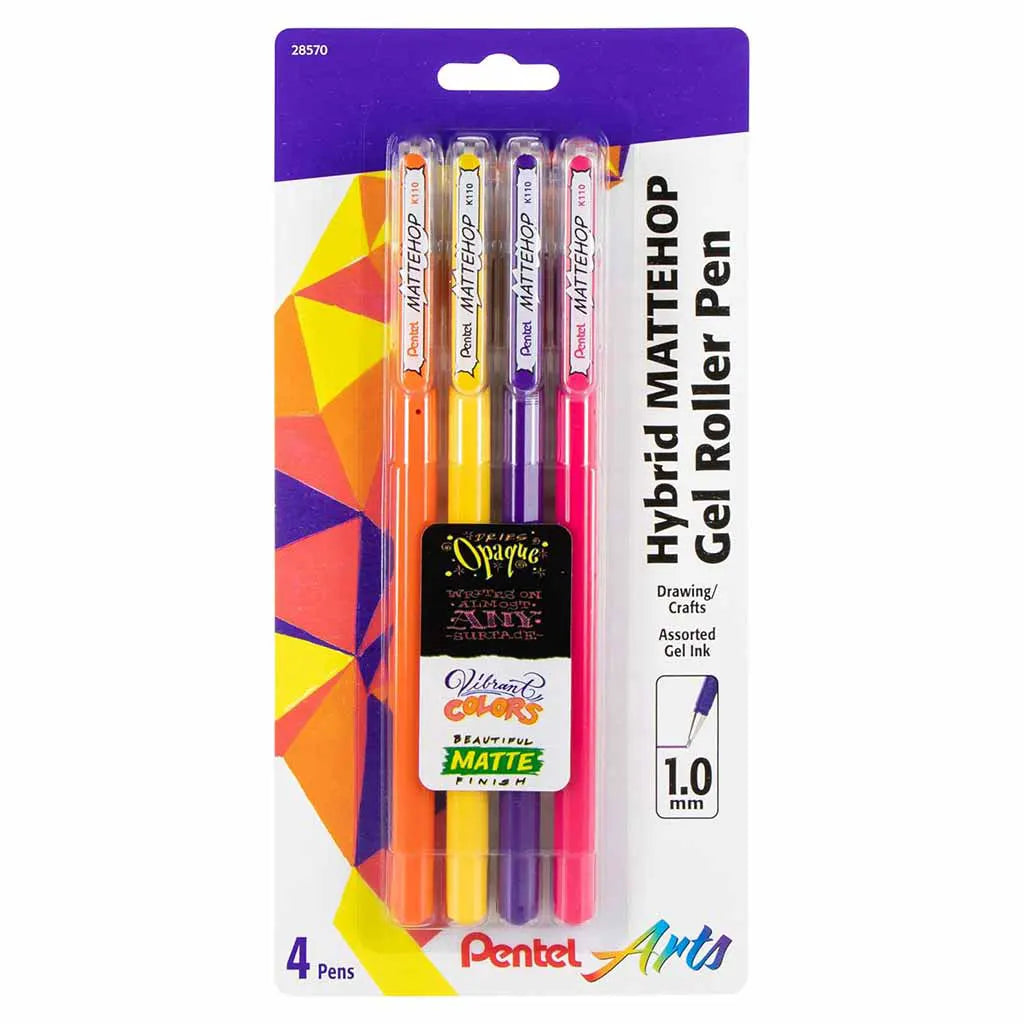 Hybrid Mattehop Gel Roller Pen Sets,4-Color Set (Matte Orange, Matte Yellow, Matte Pink &amp; Matte Violet) 1MM
