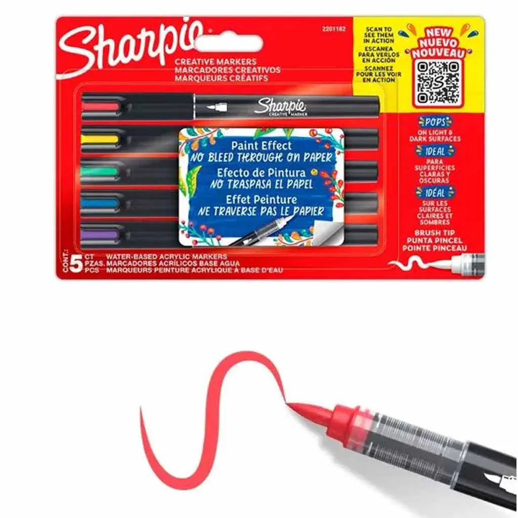 Sharpie Creative Markers Sets, Brush Tip,5-Color Assorted Set