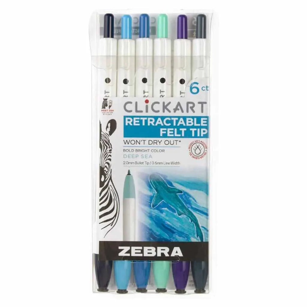 ClickArt Retractable Marker Pen Sets, 6-Pen Deep Sea Set
