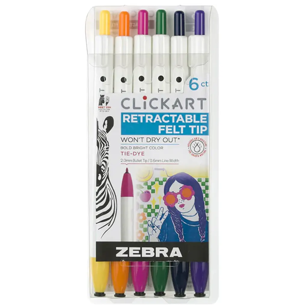 ClickArt Retractable Marker Pen Sets, 6-Pen Tie-Dye Set