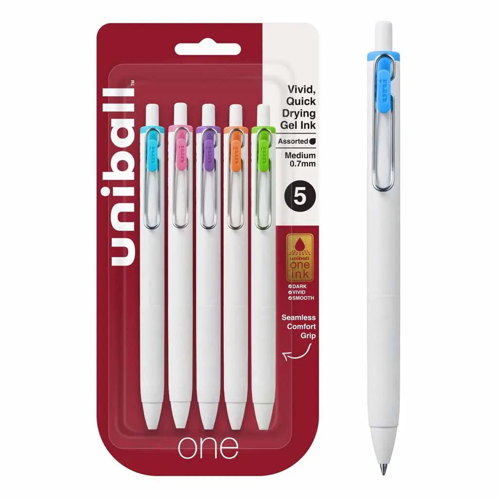 Uniball one Retractable Gel Pen Set, .7mm - 5-Color Set