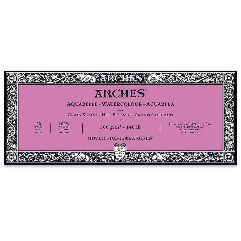 Arches Watercolor Block White Natural Travel Journal  140lb Hot Press, 10cm x 25cm