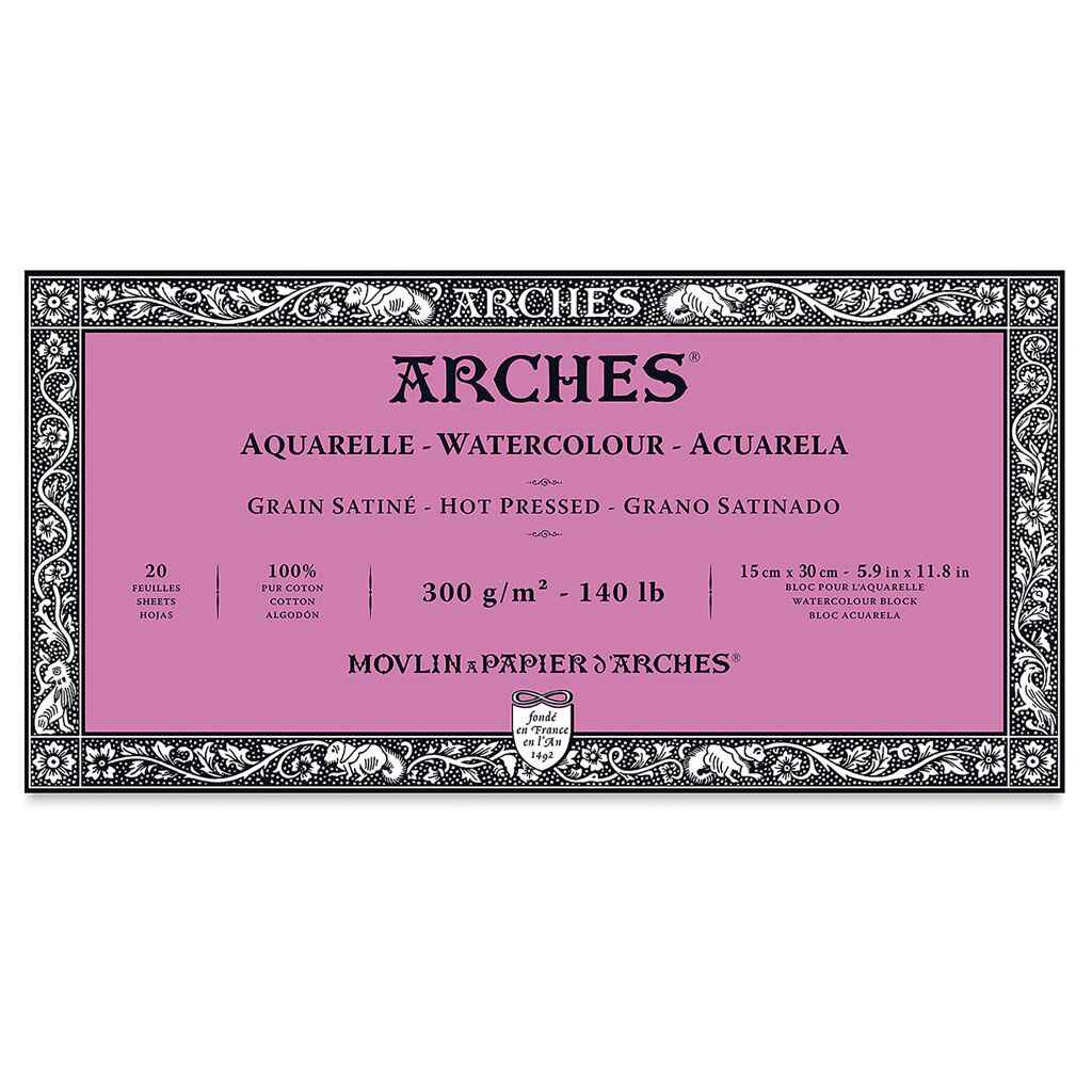 Arches Watercolor Block White Natural Travel Journal  140lb Hot Press, 15cm x 30cm